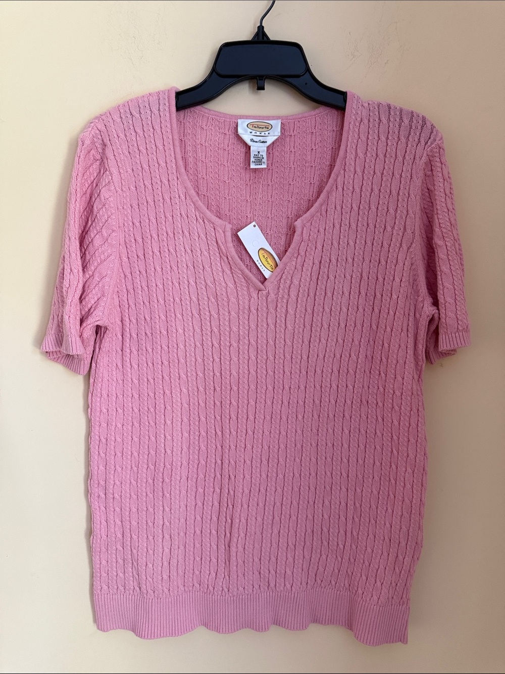 NWT Talbots Pink Cable-Knit Short Sleeve V-Notch Sweater Size X